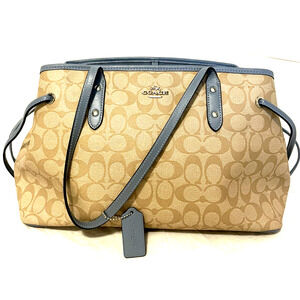 COACH Signature Handbag Beige Blue Straps PVC F57842